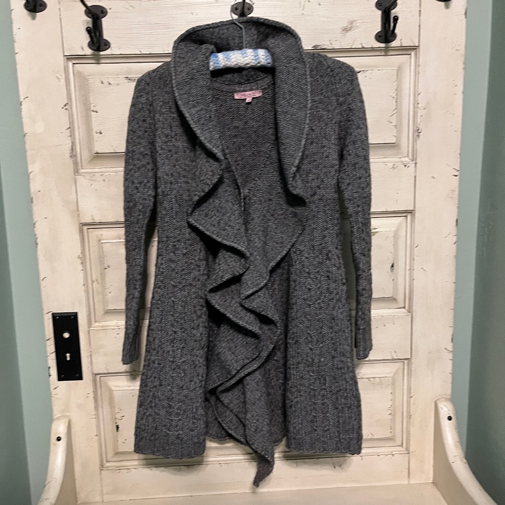 Hekla & Co. Women's Gray Heather Wool Blend Snap Front Sweater Size L